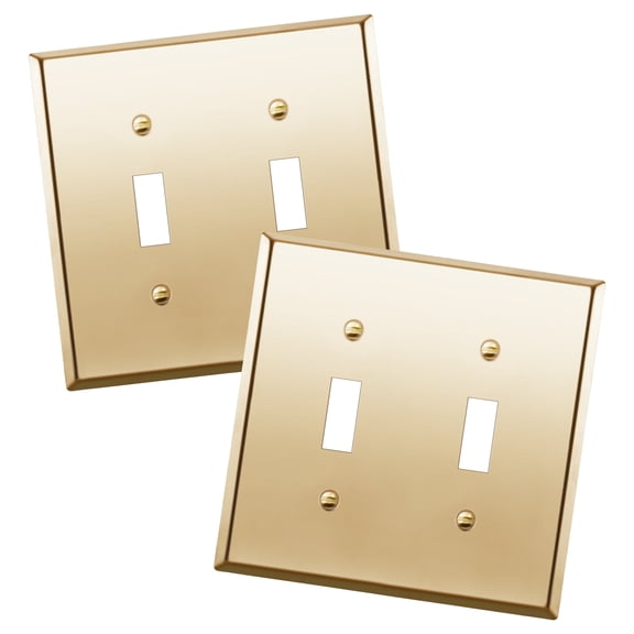 ENERLITES Double Toggle Light Switch Metal Cover, Stainless Steel Wall Plate, Corrosion Resistant, Standard Size 2-Gang, 7712-PB-2PCS, Stainless Steel 201, Polished Brass, Gold, 2 Pack