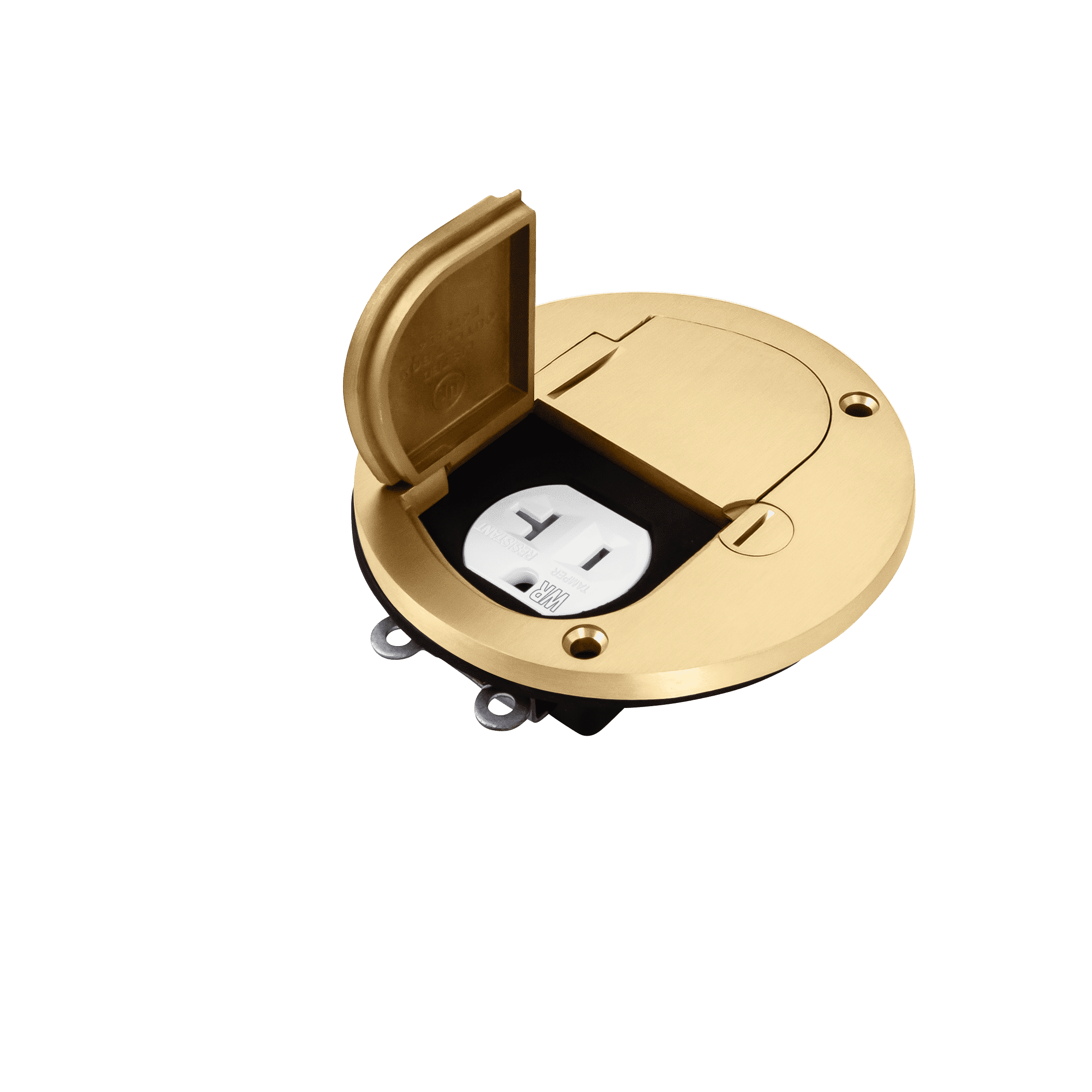 ENERLITES Dual Flip Lid Floor Box Cover, 4" Diameter, 20A Tamper-Weather Resistant Receptacle Outlet, Watertight Gaskets, 975503-C, UL Listed, Brass,Gold
