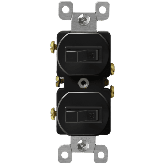 ENERLITES Duplex Double Toggle Light Switch, Single Pole, Side Wiring, Copper Wire Only, Grounding Screw, Residential Grade, 15A 120V, UL Listed, 82150-BK, Black