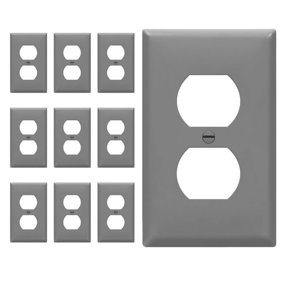 ENERLITES Duplex Electrical Outlet Wall Plate Cover, Standard Size 1-Gang, Unbreakable Polycarbonate, Gray, 10 Pack