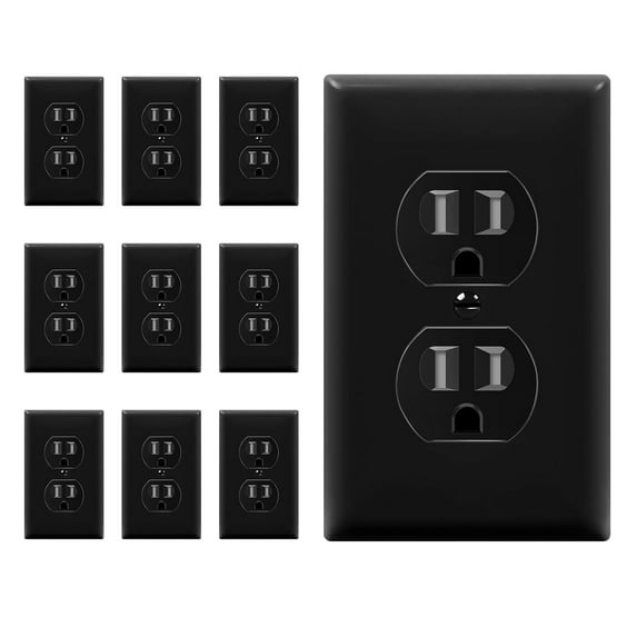 ENERLITES Duplex Outlets and Wall Plates Bundle, Tamper-Resistant Electrical Receptacle, 15A 125V, Self-Grounding, 2-Pole, UL Listed, 61581-TR-BKWP-10PCS, Black ,10 Pack