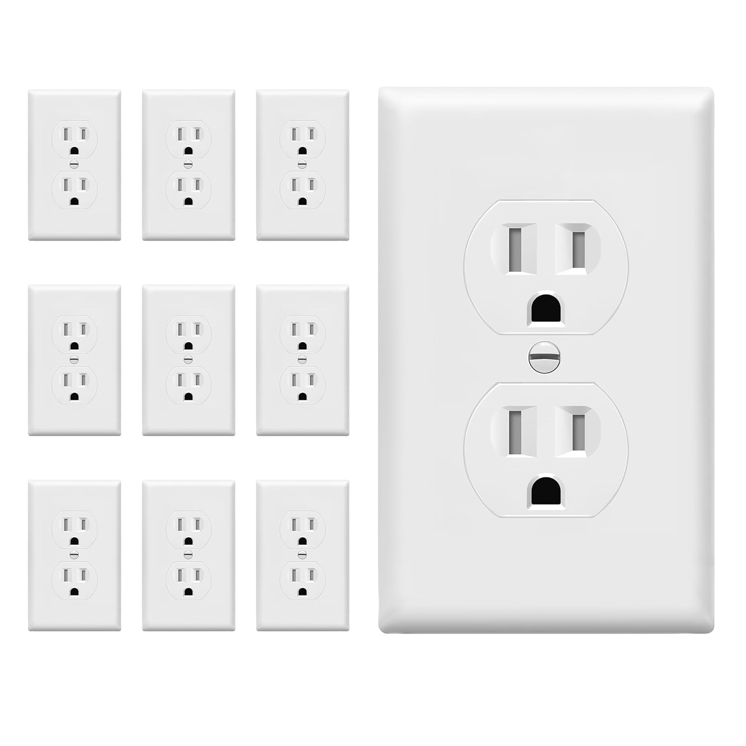 ENERLITES Duplex Outlets and Wall Plates Bundle, Tamper-Resistant Electrical Receptacle, 15A 125V, Self-Grounding, 2-Pole, UL Listed, 61581-TR-WWP-10PCS, White (10 Pack)