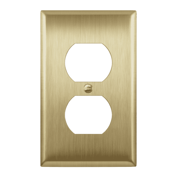 ENERLITES Duplex Receptacle Metal Wall Plate, Outlet Cover, Corrosion Resistant, Size 1-Gang, 7721-BB, Brushed Brass, Gold, Standard