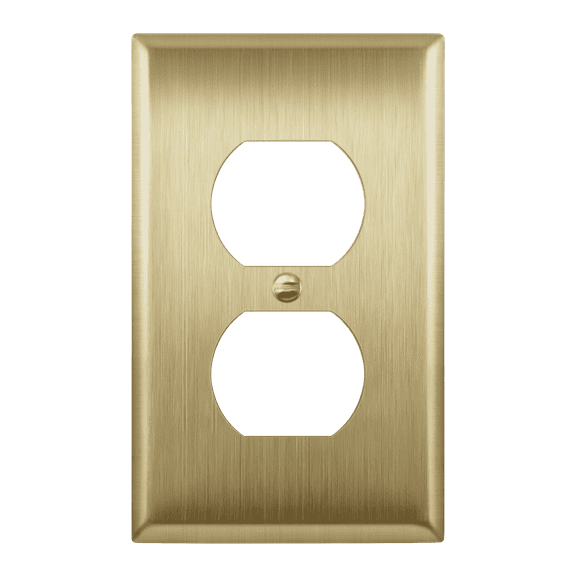 ENERLITES Duplex Receptacle Metal Wall Plate, Outlet Cover, Corrosion Resistant, Size 1-Gang, 7721-BB, Brushed Brass, Gold, Standard