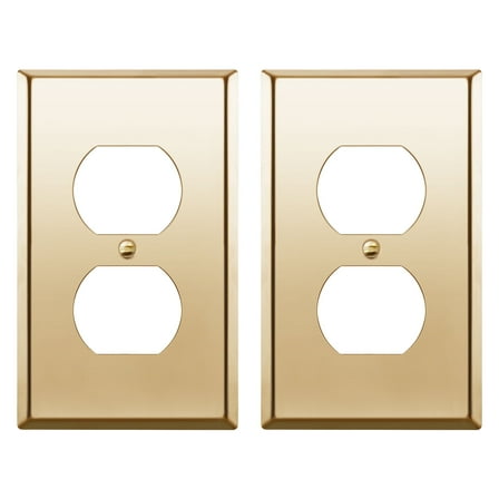 ENERLITES Duplex Receptacle Metal Wall Plate, Stainless Steel Outlet Cover, Corrosion Resistant, Size 1-Gang, Stainless Steel 201, 7721-PB-2PCS, Polished Brass, Gold, 2 Pack