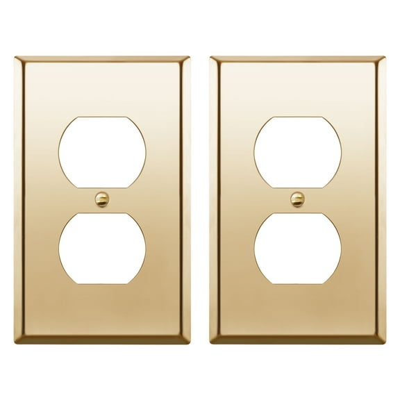 ENERLITES Duplex Receptacle Metal Wall Plate, Stainless Steel Outlet Cover, Corrosion Resistant, Size 1-Gang, Stainless Steel 201, 7721-PB-2PCS, Polished Brass, Gold, 2 Pack
