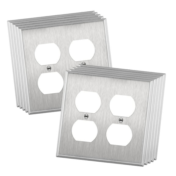 ENERLITES Duplex Receptacle Outlet Metal Wall Plate, Corrosion Resistant, Size 2-Gang 4.50" x 4.57", UL Listed, 7722-10PCS, 430 Stainless Steel, Silver (10 Pack)