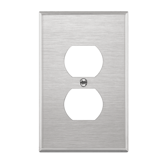 ENERLITES Duplex Receptacle Outlet Metal Wall Plate, Stainless Steel Outlet Cover, Corrosion Resistant, Mid-Size 1-Gang, UL Listed, 7721M, 430 Stainless Steel, Silver