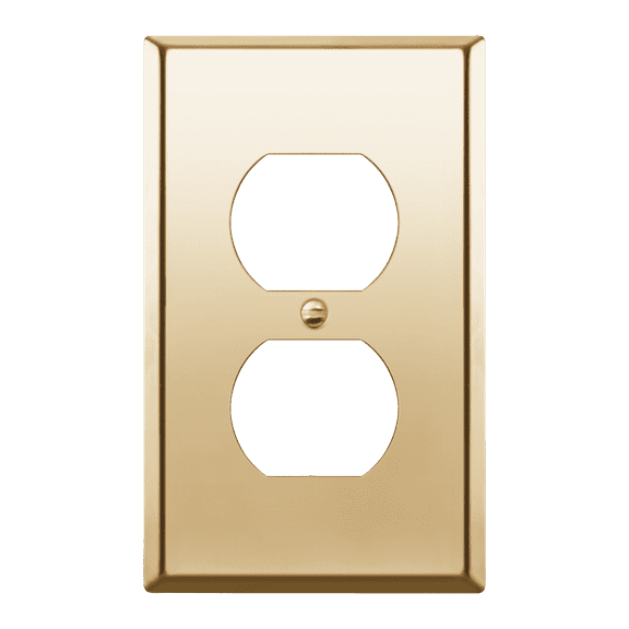 ENERLITES Duplex Receptacle Outlet Metal Wall Plate, Stainless Steel Outlet Cover, Corrosion Resistant, Size 1-Gang 4.50" x 2.76", 7721-PB, 302 Polished Brass, Gold