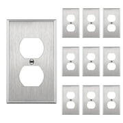 ENERLITES Duplex Receptacle Outlet Metal Wall Plate, Stainless Steel Outlet Cover, Standard Size 1-Gang, UL Listed, 7721-10PCS, Silver, 10 Pack