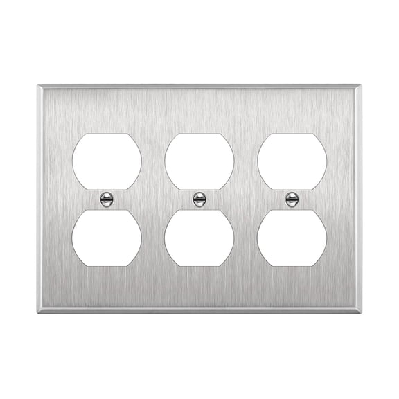 ENERLITES Duplex Receptacle Outlet Metal Wall Plate, Stainless Steel Switch Cover, Corrosion Resistant, Standard Size 3-Gang, UL Listed, 430 Stainless Steel, Silver