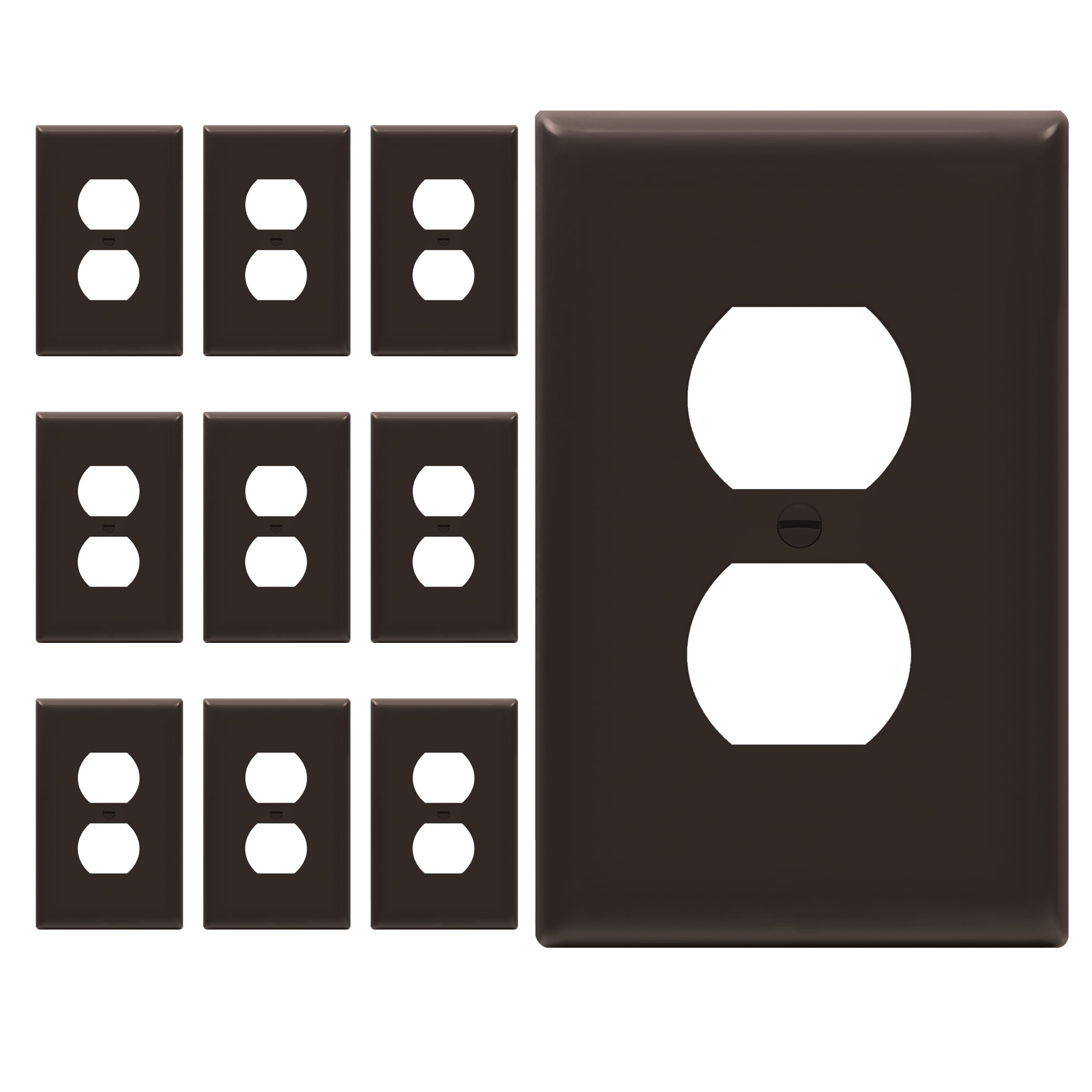 Brown Polycarbonate Duplex Outlet Wall Plate Set, Gloss Finish, 10 Pack