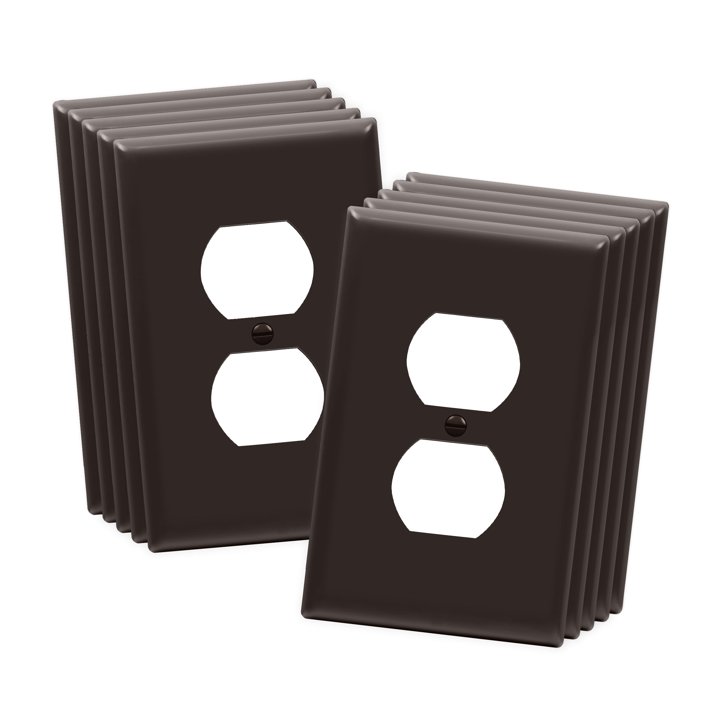 Brown Polycarbonate Duplex Outlet Wall Plate Set, Gloss Finish, 10 Pack