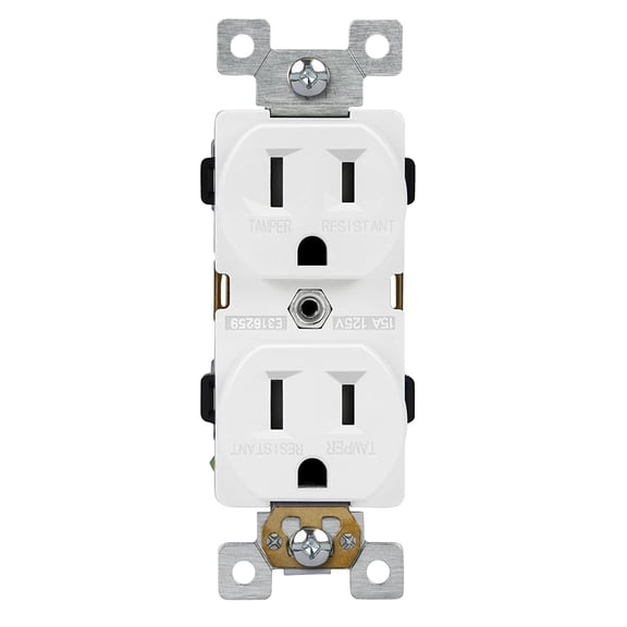 ENERLITES Duplex Receptacle, Tamper-Resistant Electrical Wall Outlets, Commercial Grade, 15A 125V, Self-Grounding, 2-Pole, 3-Wire, 5-15R, UL Listed, 61540-TR-W, White