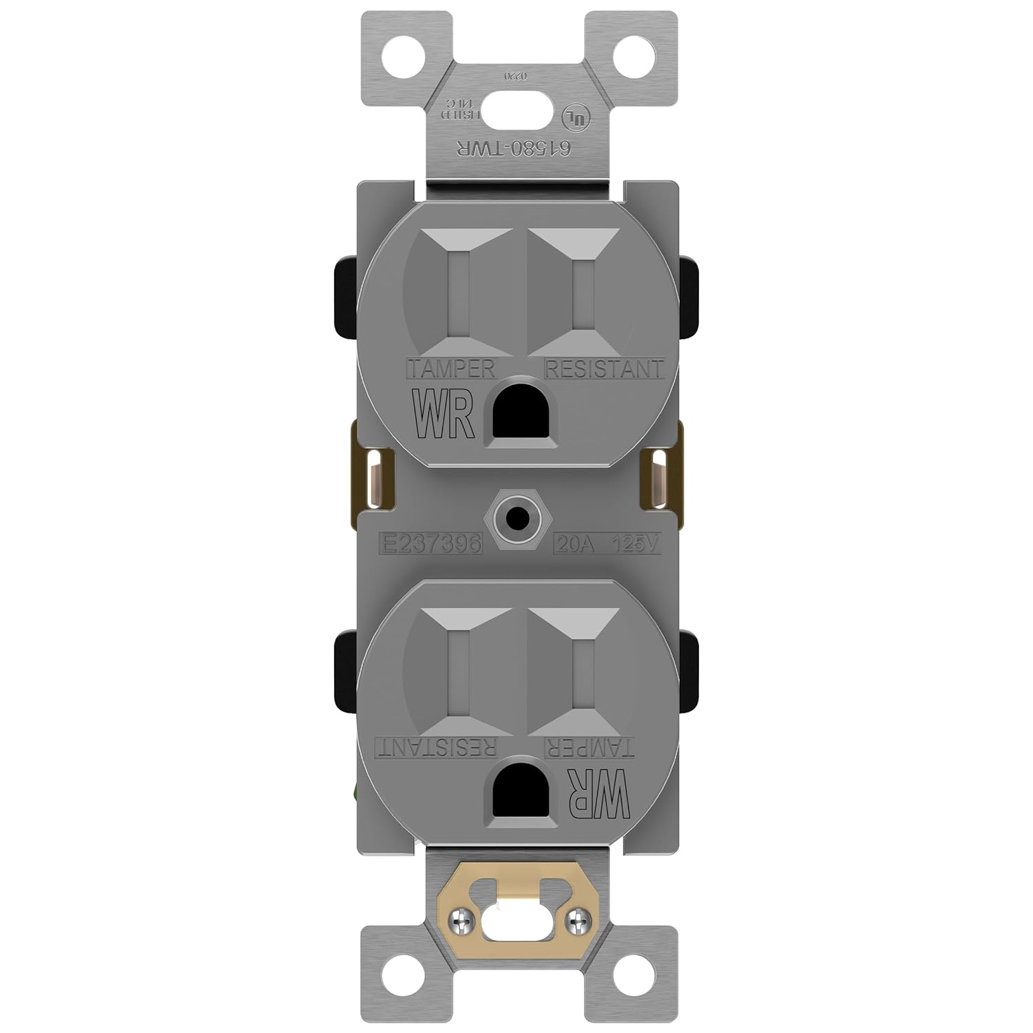 ENERLITES Duplex Receptacle, Tamper-Weather-Resistant, Residential Grade Outlets, 15A 125V, Self-Grounding, 2-Pole, 3-Wire, 5-15R, UL Listed, 61580-TWR-GY, Gray