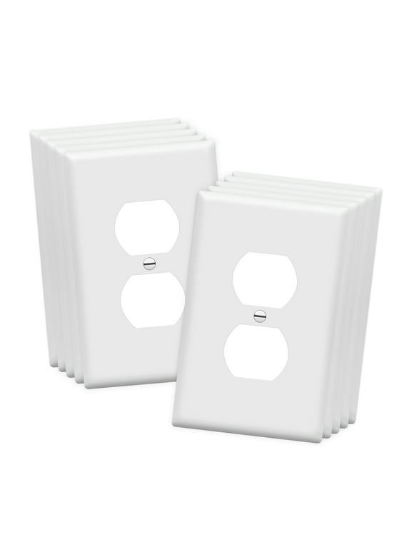 ENERLITES Duplex Wall Plate, Electrical Outlet Cover, Mid-Size 1-Gang, Polycarbonate Thermoplastic, White, 10 Pack