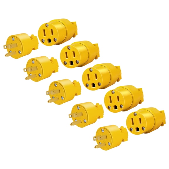 ENERLITES Electrical Replacement Plug & Connector Set, Extension Cord Ends Male and Female, 15 Amp 125 Volt, Straight Blade Plug Grounding Type, NEMA 5-15P & 5-15R, UL Listed, 66202-Y, Yellow, 5 Pack