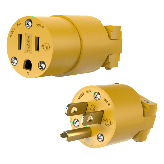 ENERLITES Electrical Replacement Plug & Connector Set, Extension Cord Ends Male and Female, 15A 125V, Straight Blade Plug Grounding Type, NEMA 5-15P & 5-15R, UL Listed, 66202-Y, Yellow
