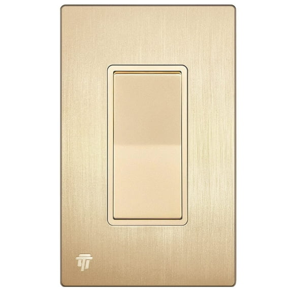 ENERLITES Elite Series Decorator Light Switch with Brushed Screwless Wall Plate, Single Pole, 3 Wire, Grounding Screw, Residential Grade, 15A 120V, UL Listed, 91150-GDWBP, Gold