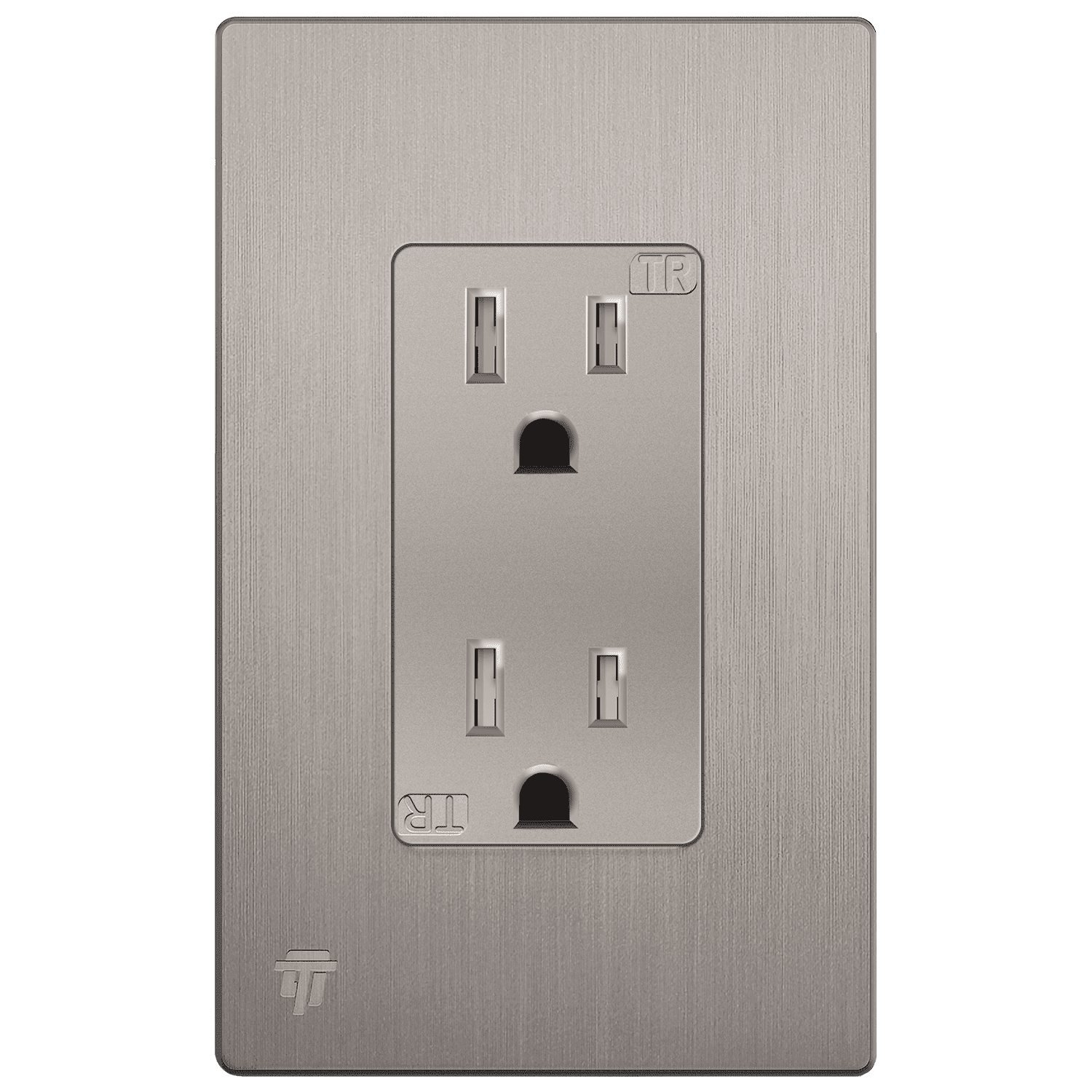 Brushed Nickel Tamper-Resistant Decorator Outlet with Wall Plate