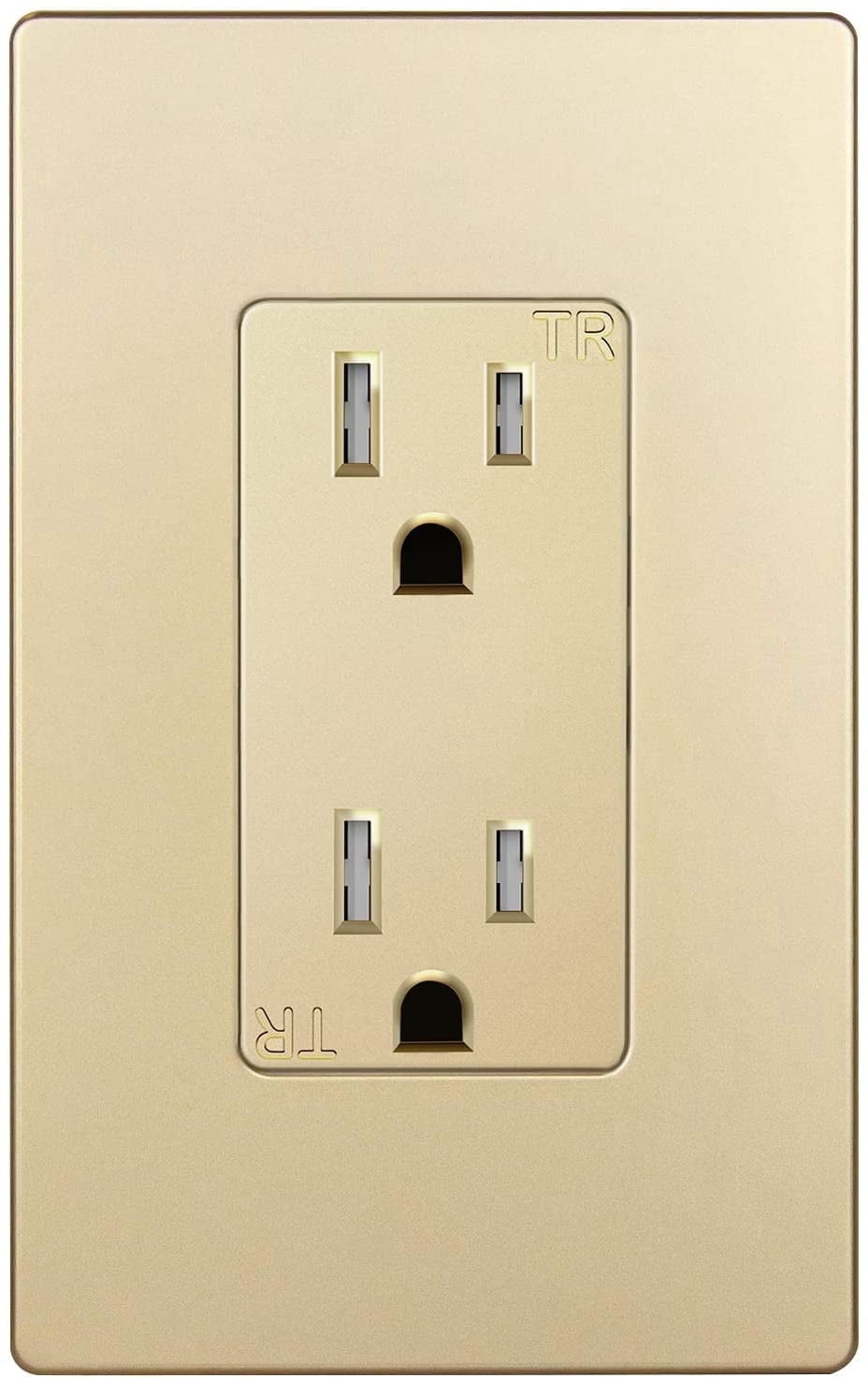 ENERLITES Elite Series Decorator Receptacle Outlet Child Safe Tamper-Resistant, Self-Grounding, Residential Grade, 15A 125V, UL Listed, Wall Plate Included, 61501-TR-GDWP, Gold
