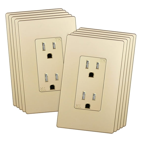 ENERLITES Elite Series Decorator Receptacle Outlet Child Safe Tamper-Resistant, Self-Grounding, Residential Grade, 15A 125V, UL Listed, Wall Plate Included, 61501-TR-GDWP, Gold