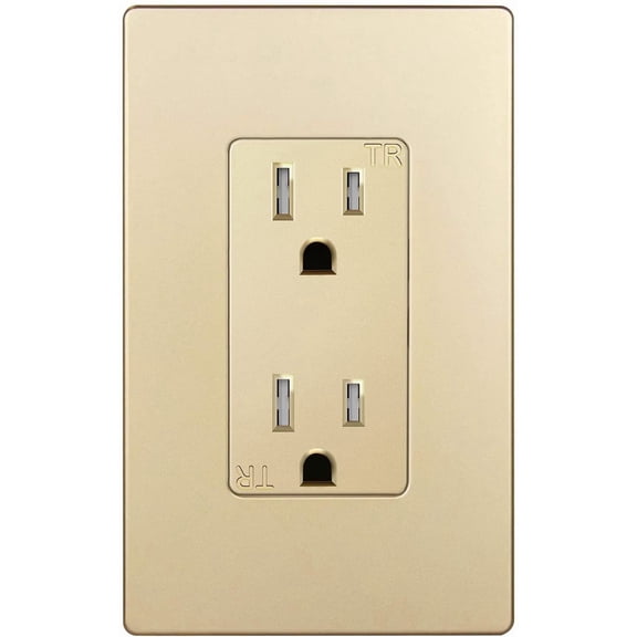 ENERLITES Elite Series Decorator Receptacle Outlet Child Safe Tamper-Resistant, Self-Grounding, Residential Grade, 15A 125V, UL Listed, Wall Plate Included, 61501-TR-GDWP, Gold