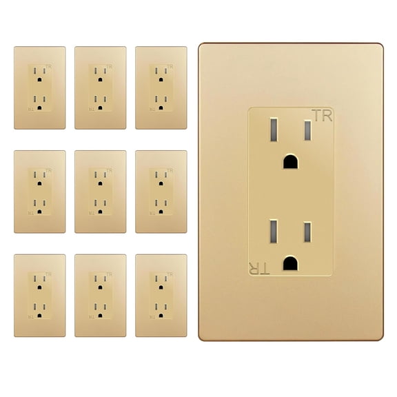ENERLITES Elite Series Decorator Receptacle Outlet Child Safe Tamper-Resistant, Self-Grounding, Residential Grade, 15A 125V, UL Listed, Wall Plate Included, 61501-TR-GDWP, Gold