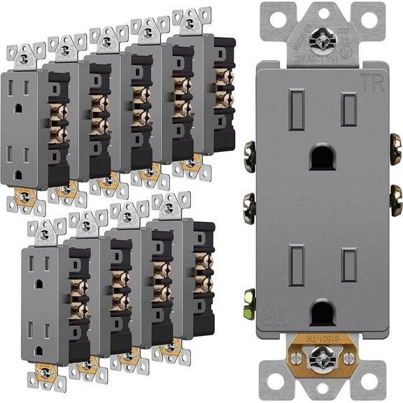 ENERLITES Elite Series Decorator Receptacle, Tamper-Resistant Wall Outlet, Self-Grounding, 15A 125V, 3-Pole, 3-Wire, UL Listed, 61501-TR-SG-10PCS, Space Gray, 10 Pack