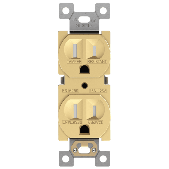 ENERLITES Elite Series Duplex Receptacle, Residential Grade Wall Outlet, Duplex Electrical Outlet, Self-Grounding, 3-Wire, 2-Pole, 15A 125V, UL Listed, 61580-GD, Gold