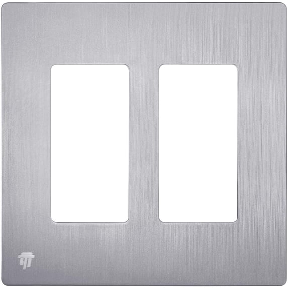 ENERLITES Elite Series Screwless Decorator Wall Plate Child Safe Outlet Cover, Size 2-Gang 4.68" H x 4.73" L, Unbreakable Polycarbonate Thermoplastic, SI8832-BSV, Brushed Silver
