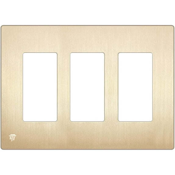 ENERLITES Elite Series Screwless Decorator Wall Plate Child Safe Outlet Cover, Gloss Finish, Size 3-Gang 4.68" H x 6.53" L, Unbreakable Polycarbonate Thermoplastic, SI8833-BGD, Brushed Gold