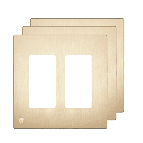 ENERLITES Elite Series Screwless Decorator Wall Plate Child Safe Outlet Cover, Size 2-Gang 4.68" H x 4.73" L, Unbreakable Polycarbonate Thermoplastic, SI8832-BGD, Brushed Gold, 3 Pack