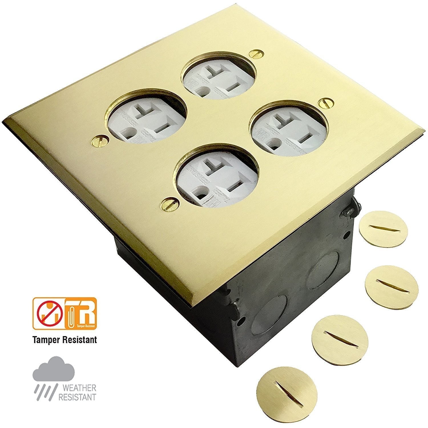 ENERLITES Floor Box kit, 5” x 5” 2-Gang Cover, 20A Tamper-Weather Resistant Receptacle Outlets, Watertight Gasket, Corrosive Resistant Hardware, UL Listed, 975510