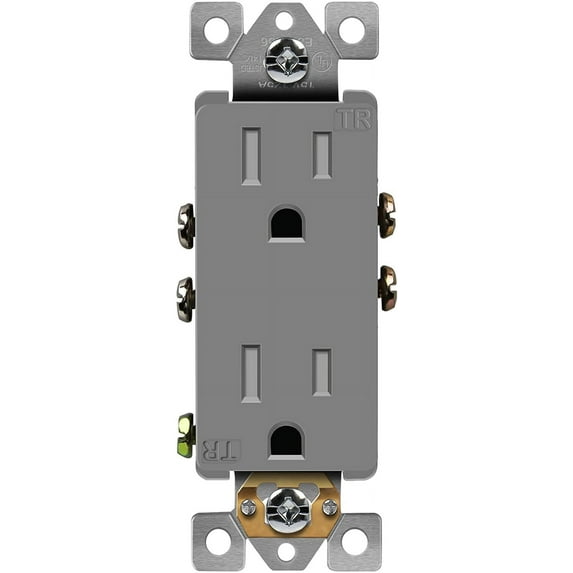 ENERLITES, Gray Decorator Receptacle Outlet, Tamper-Resistant, Residential Grade, 3-Wire, Self-Grounding, 2-Pole, 15A 125V, UL Listed, 61501-TR-GY