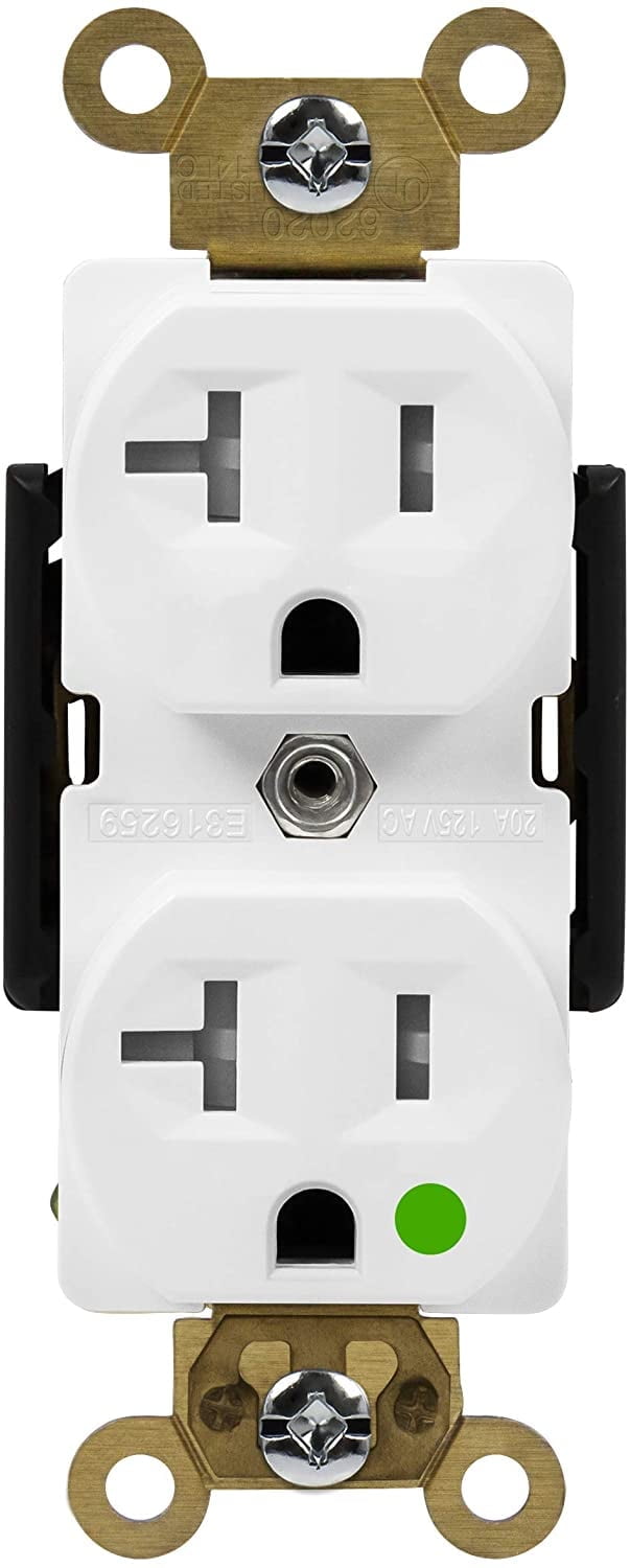 ENERLITES Hospital Grade Outlet, Industrial Grade Duplex Receptacle, Heavy-Duty Straight Blade Devices, 20A 125VAC, 5-20R, 62020, White