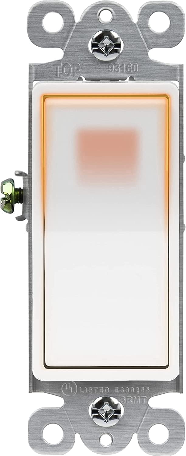 ENERLITES Illuminated 3-Way Decorator Paddle Light Switch, Three Way, Push-In and Side Wiring, Copper Wire Only, Grounding Screw, Residential Grade, 15A 120-277V, UL-Listed, 93160-W, White