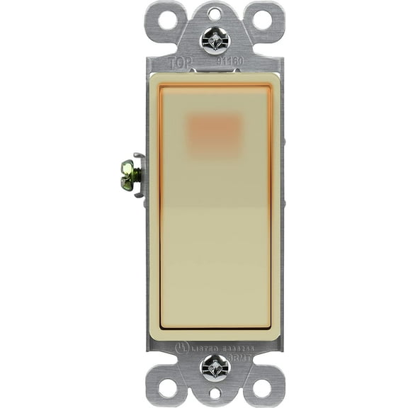 ENERLITES Illuminated Decorator Paddle Light Switch, Single Pole, Push-In and Side Wiring, Copper Wire Only, 15A 120-277V, UL-Listed, 91160-I, Ivory