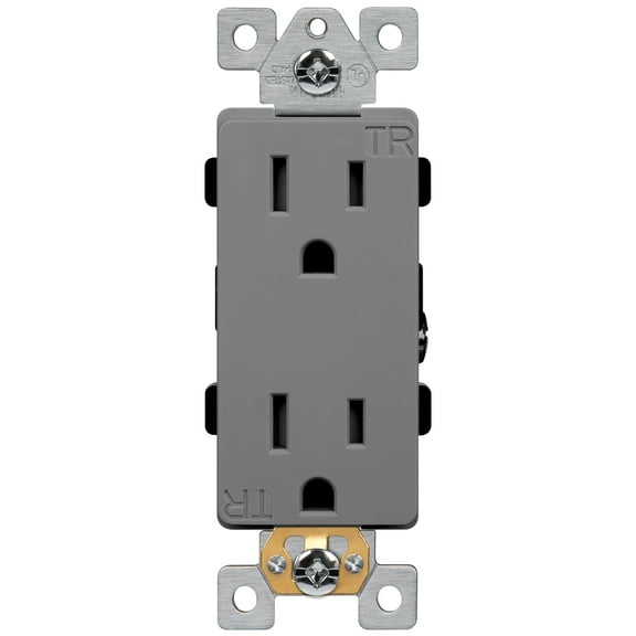 ENERLITES Industrial Grade Decorator Outlet, 15A 125V, Tamper-Resistant Duplex Receptacle, Self-Grounding, 5-15R, 2-Pole, 3-Wire Grounding, UL Listed, 63150-TR-GY, Gray
