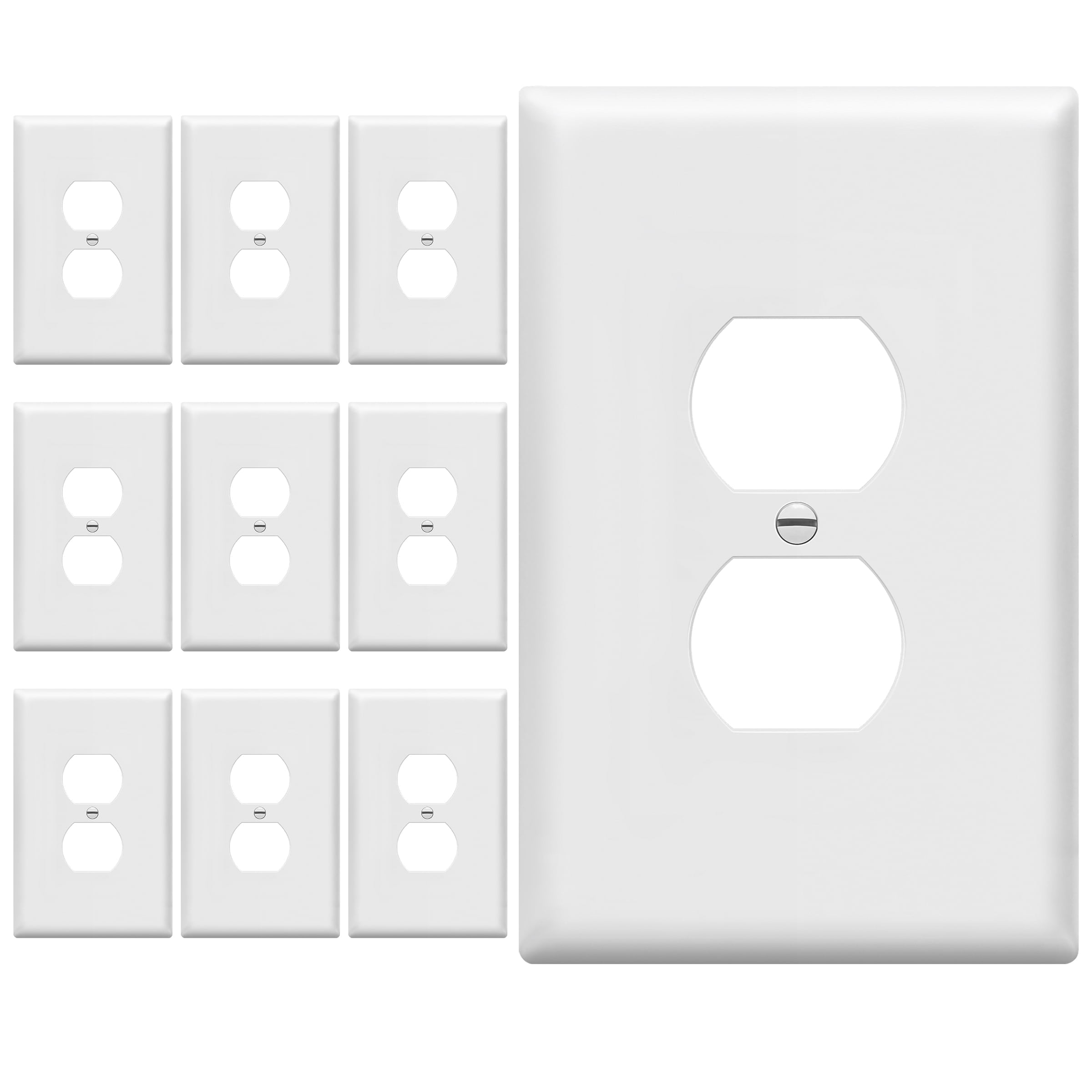 White Oversized Polycarbonate Duplex Outlet Wall Plate, 10 Pack