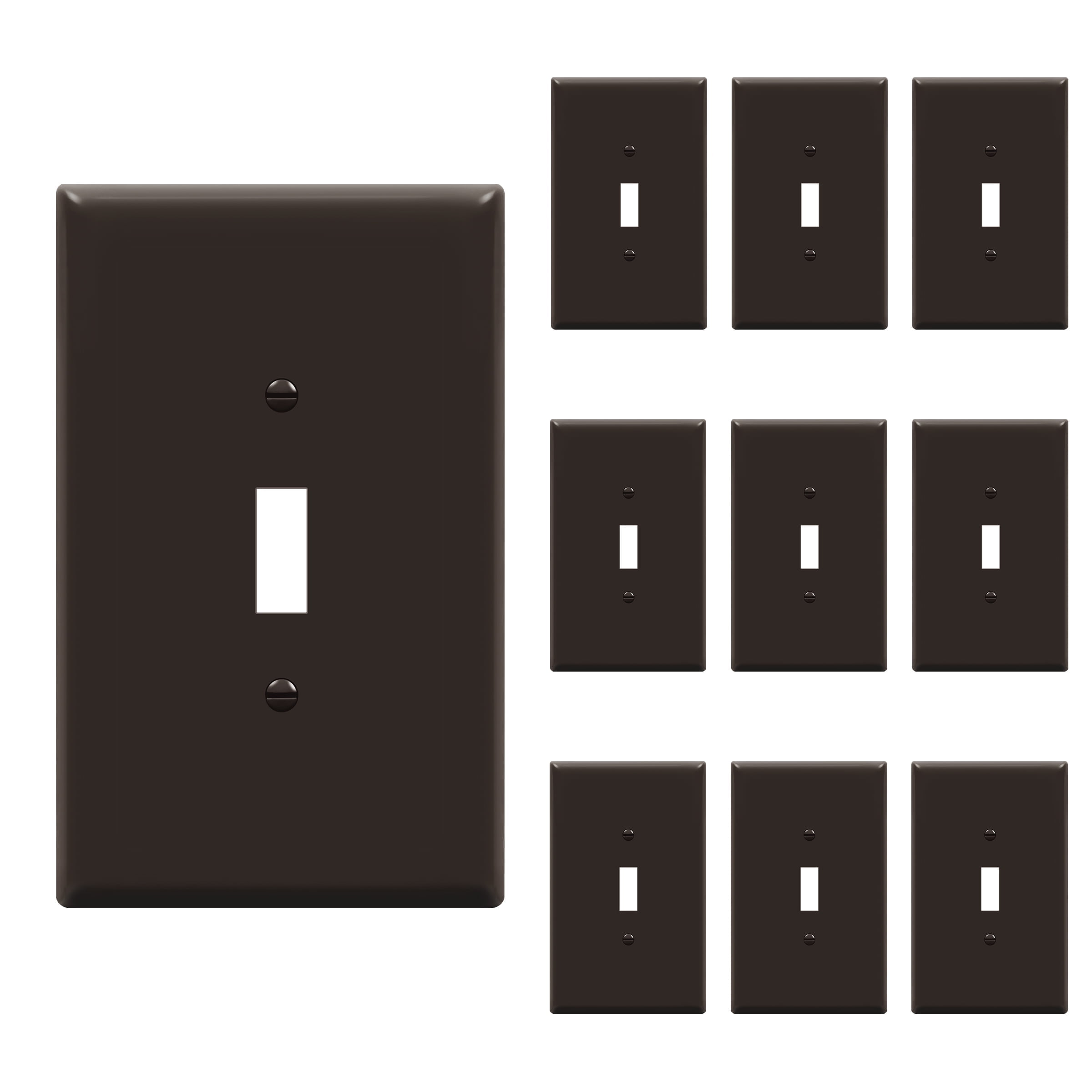 ENERLITES Jumbo Toggle Switch Wall Plate Cover, Gloss Finish, Oversized 1-Gang, Unbreakable Polycarbonate Thermoplastic, 8811O-BR-10PCS, Brown, 10 pack