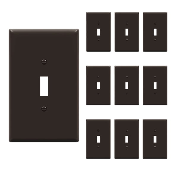 ENERLITES Jumbo Toggle Switch Wall Plate Cover, Gloss Finish, Oversized 1-Gang, Unbreakable Polycarbonate Thermoplastic, 8811O-BR-10PCS, Brown, 10 pack