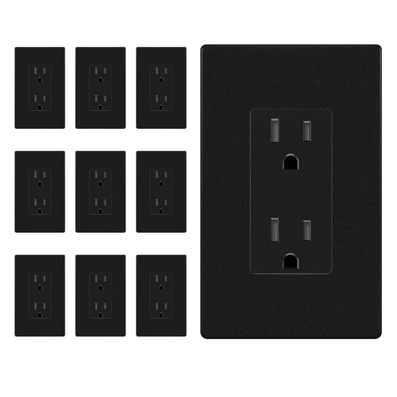 ENERLITES Matte Black Decorator Receptacle with Screwless Wall Plate, Standard Electrical Wall Outlet, 15A 125V, Self-Grounding, 2-Pole, 3-Wire, UL Listed, 61502-TR-MBKSID, 10 Pack, Tamper Resistant