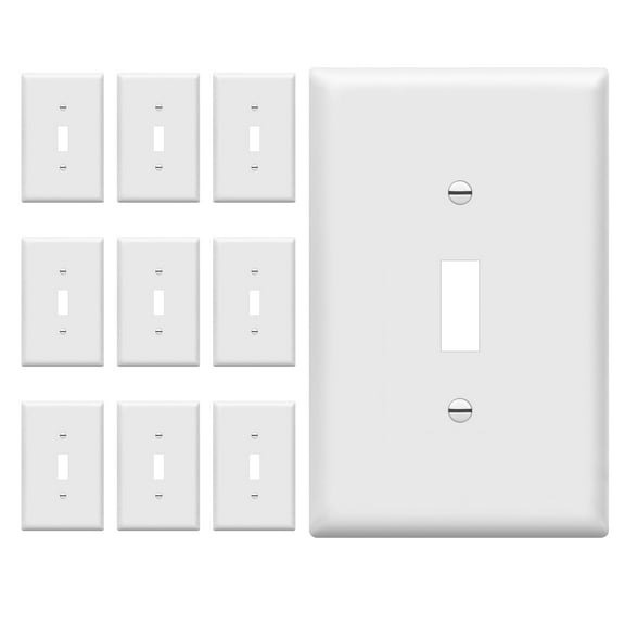 ENERLITES Mid-Size Toggle Light Switch Wall Plate Covers, Gloss Finish, Single Gang, Unbreakable Polycarbonate Thermoplastic, UL Listed, 8811M-W-10PCS, White, 10 Pack