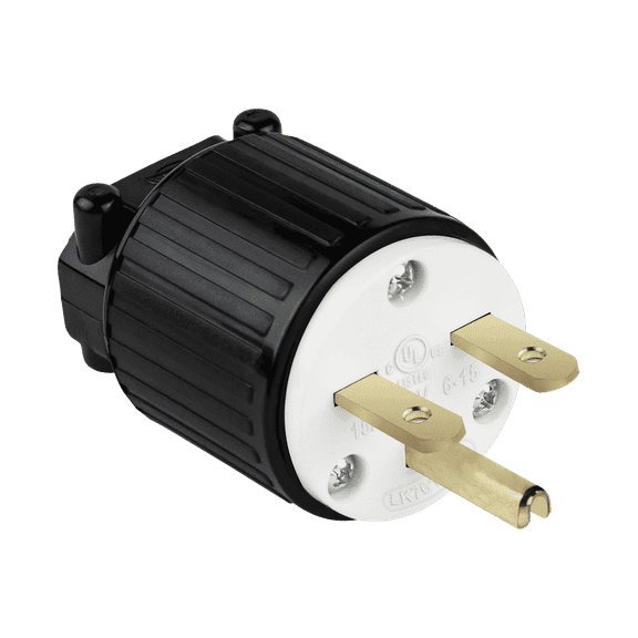 ENERLITES NEMA 6-15P Straight Blade Replacement Plug Connector, Male Extension Cord Ends, 15 Amp, 250 Volt, 2 Pole, 3 Wire Grounding, Industrial Grade, Heavy Duty, UL Listed, 66220-BK, Black, 1 Pack