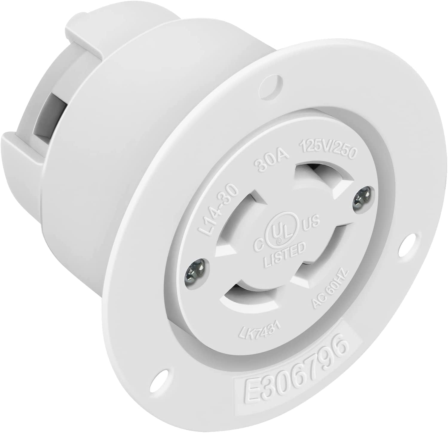 ENERLITES NEMA L14-30 Flanged Outlet, Locking Plug Charger Receptacle, 30 Amp, 125/250 Volt, 3 Pole, 4 Wire Grounding, Industrial Grade, 66494-W, White
