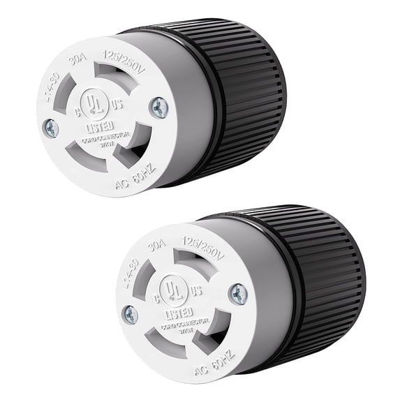 ENERLITES NEMA L14-30R Locking Connector for Generator, Twist Lock Female Plug, 30 Amp, 125/250 Volt ,3 Pole, 4 Wire Grounding, Industrial Grade Heavy Duty, UL Listed, 66492-BK, Black, 2 Pack