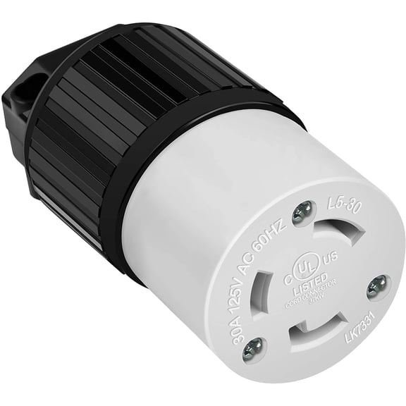 ENERLITES NEMA L5-30R Locking Connector for Generator, Twist Lock Female Plug, 30 Amp, 125 Volt, 2 Pole, 3 Wire Grounding, Industrial Grade Heavy Duty, UL Listed, 66452-BK, Black