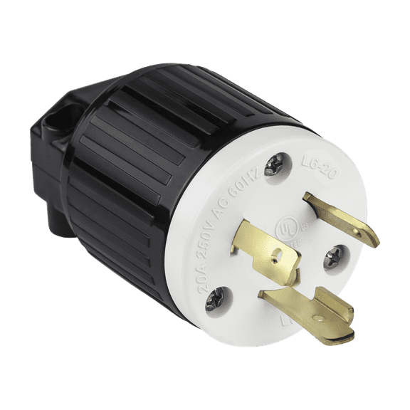 ENERLITES NEMA L6-20P Locking Plug Connector for Generator, Twist Lock Male Plug, 20 Amp, 250 Volt, 2 Pole, 3 Wire Grounding, Industrial Grade Heavy Duty, UL Listed, 66411-BK, Black