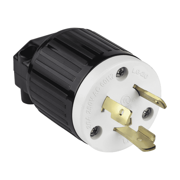 ENERLITES NEMA L6-20P Locking Plug Connector for Generator, Twist Lock Male Plug, 20A, 250V, 2 Pole, 3 Wire Grounding, Industrial Grade Heavy Duty, UL Listed, 66411-BK, Black, 2 Pack
